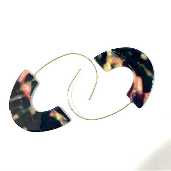 ANTHROPOLOGIE Resin Drop Multicolor Earrings Hoop - Picture 3 of 5
